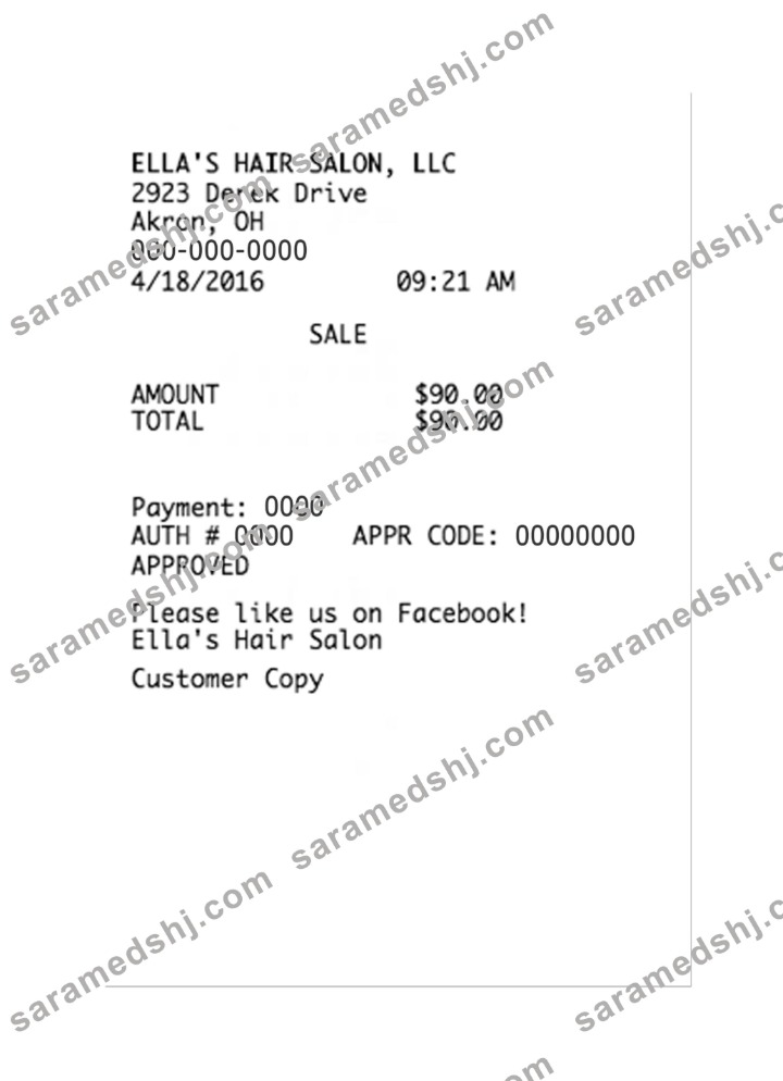 ELLA'S HAIR SALON LLC payment receipt